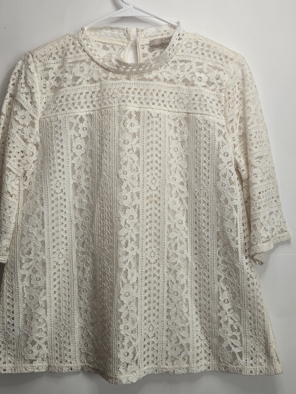 LOFT Ivory Lace Mock-Neck Blouse